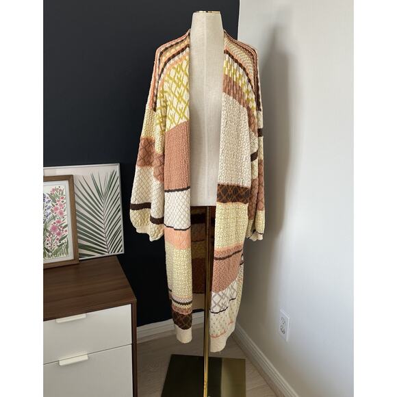 FREE PEOPLE Love and Kisses Patchwork Cardi Pockets Open Front - Picture 4 of 14